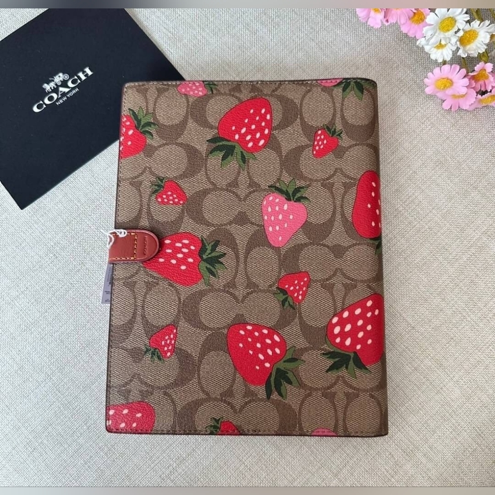 Coach Notebook In Signature Canvas With Wild Strawberry Print - Picture 4 of 5